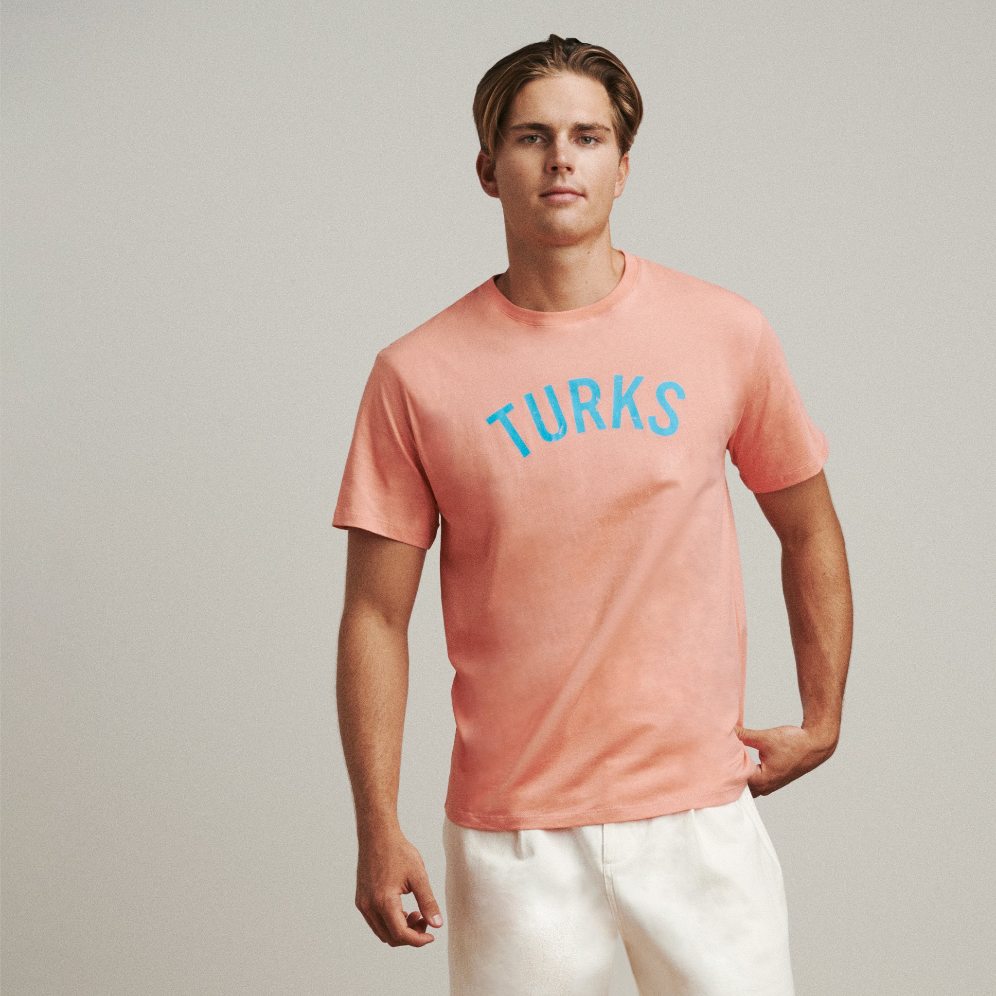 OKAICOS-Coral--Red-Washed-Lightweight-Breathable-TShirt-Blue-Turks-Vintage-Print