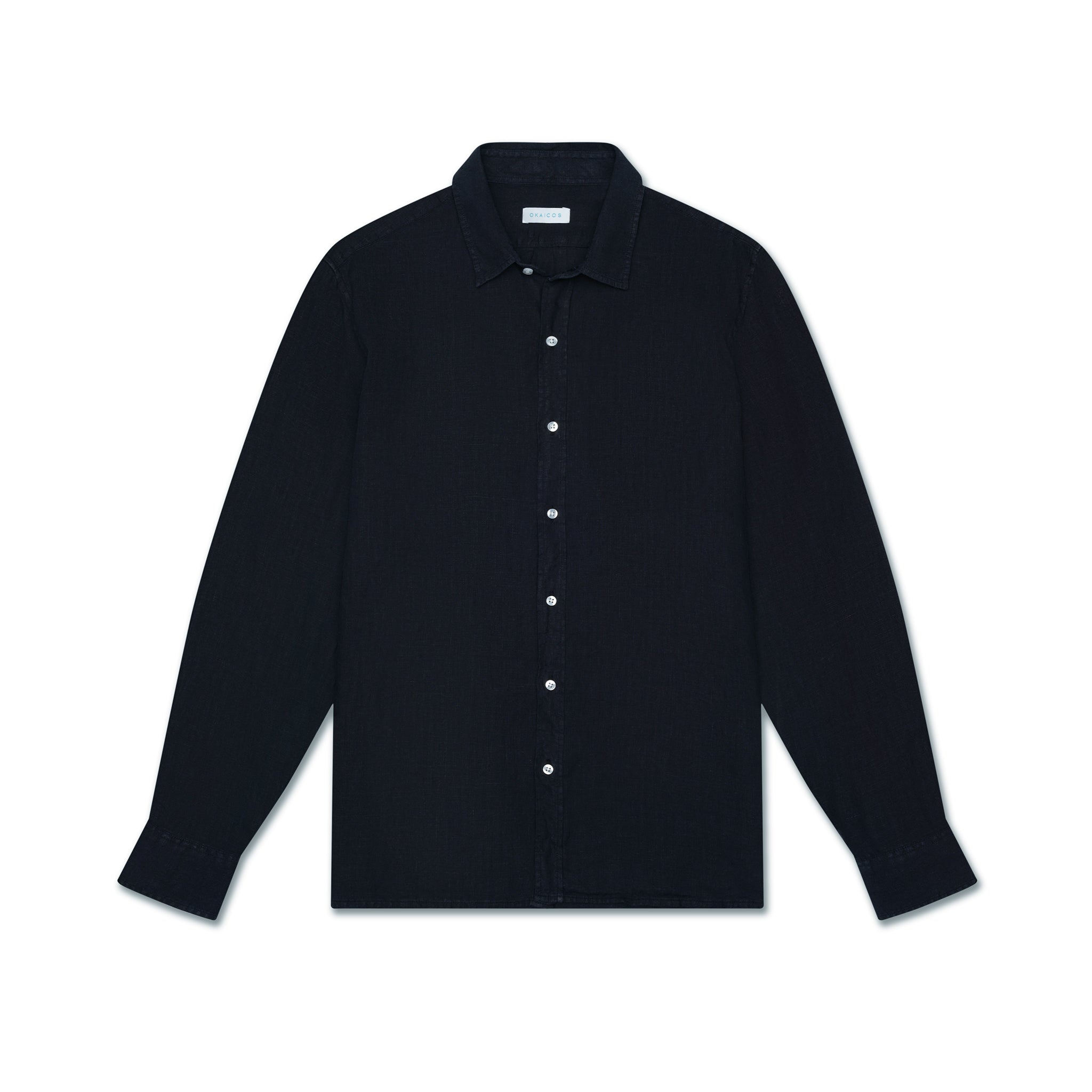 OKAICOS Midnight Navy Linen Button Down Shirt Unisex Front