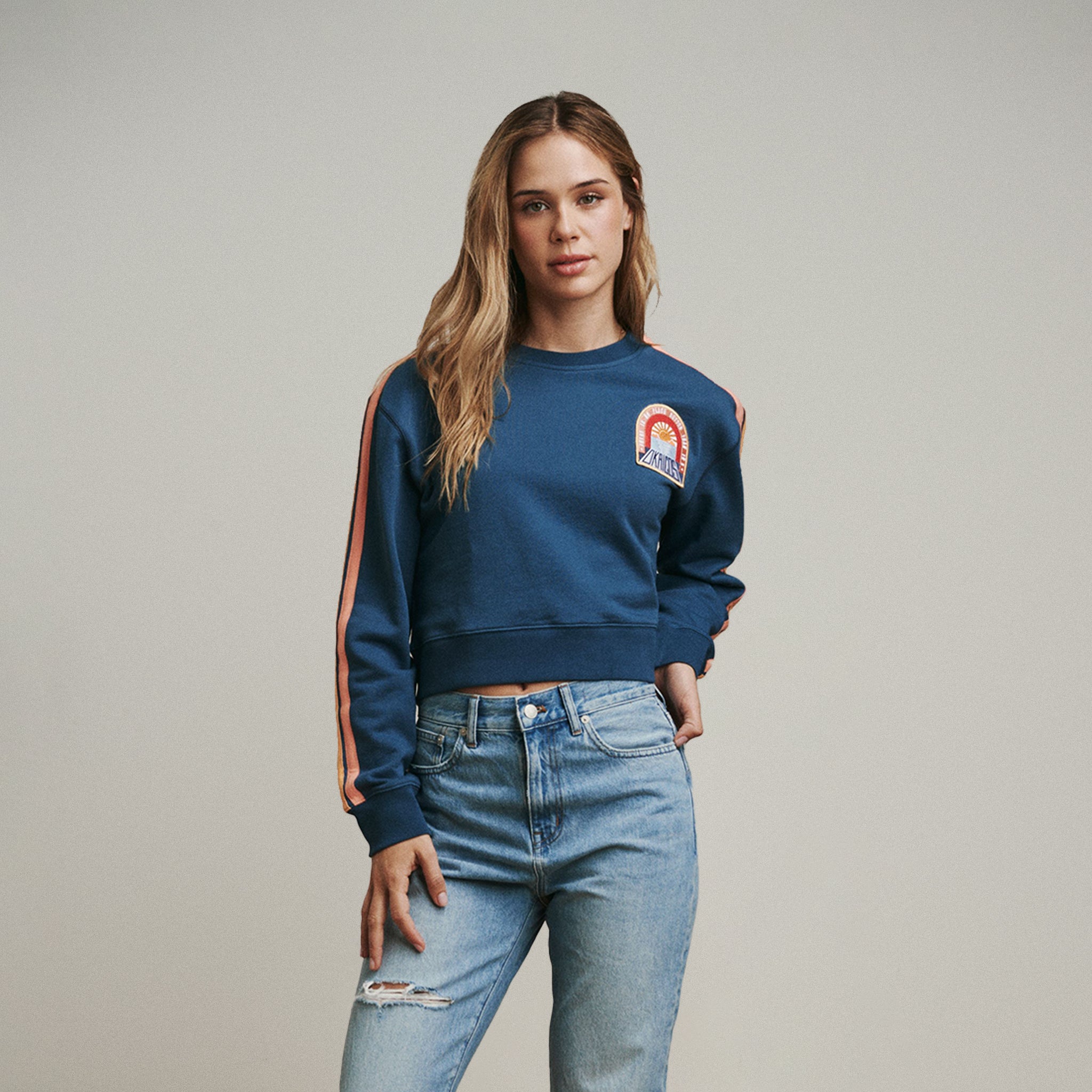 OKAICOS Navy Okaicos Patch Washed Crop Top Turks and Caicos