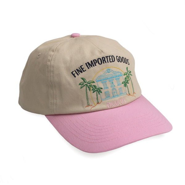OKAICOS Tan Pink Fine Imported Goods Dad Hat Turks and Caicos Front