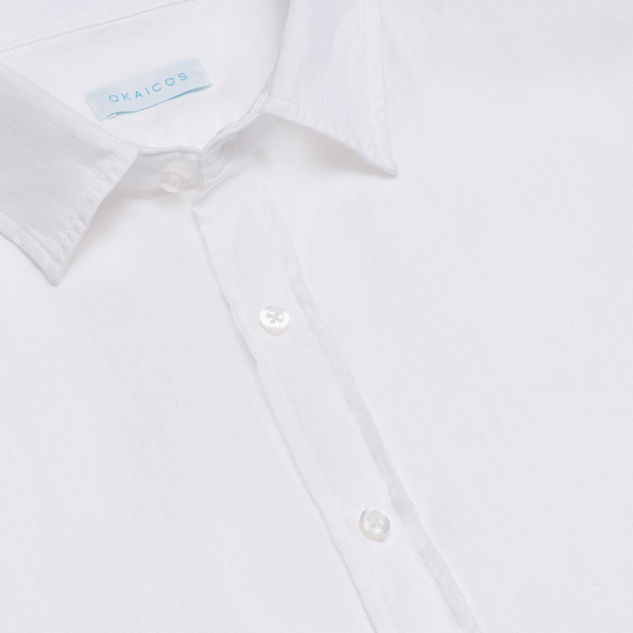 OKAICOS White Linen Button Down Shirt Unisex Close Up