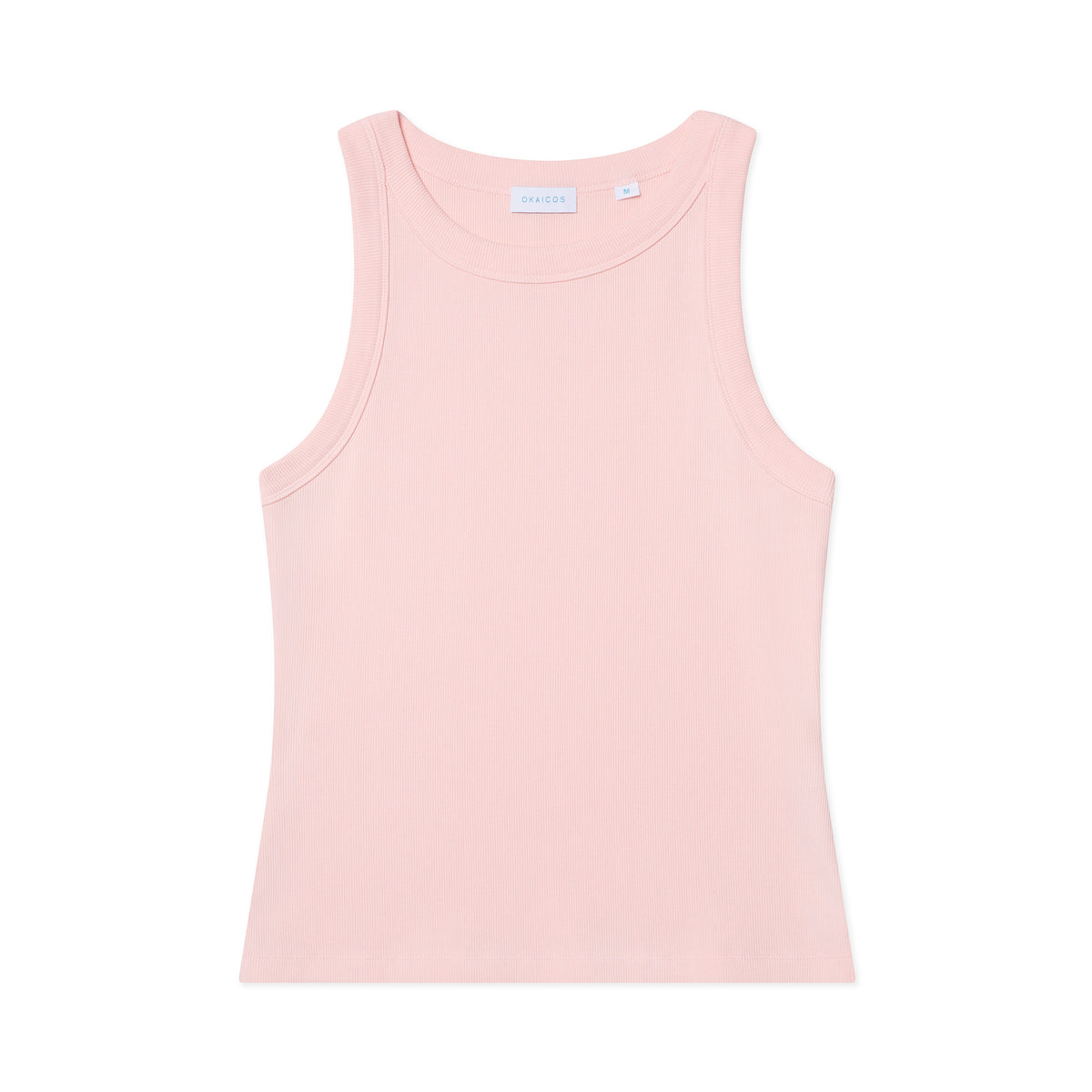 A light pink sleeveless tank top laid flat against a solid white background.