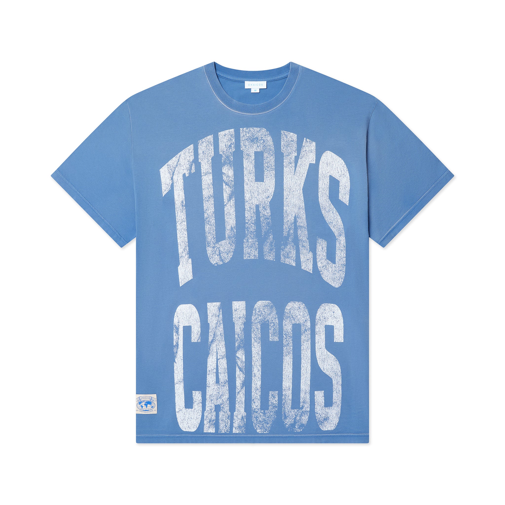 Blue t-shirt with 'Turks & Caicos' text on a white background