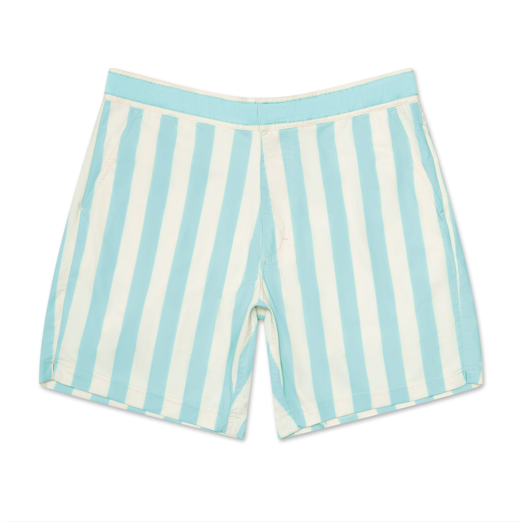 Retro Electric Blue Stripe Swim Shorts