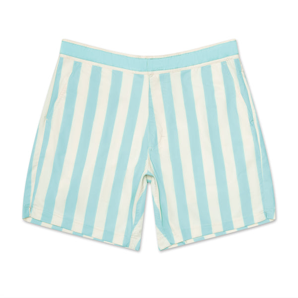 Retro Electric Blue Stripe Swim Shorts