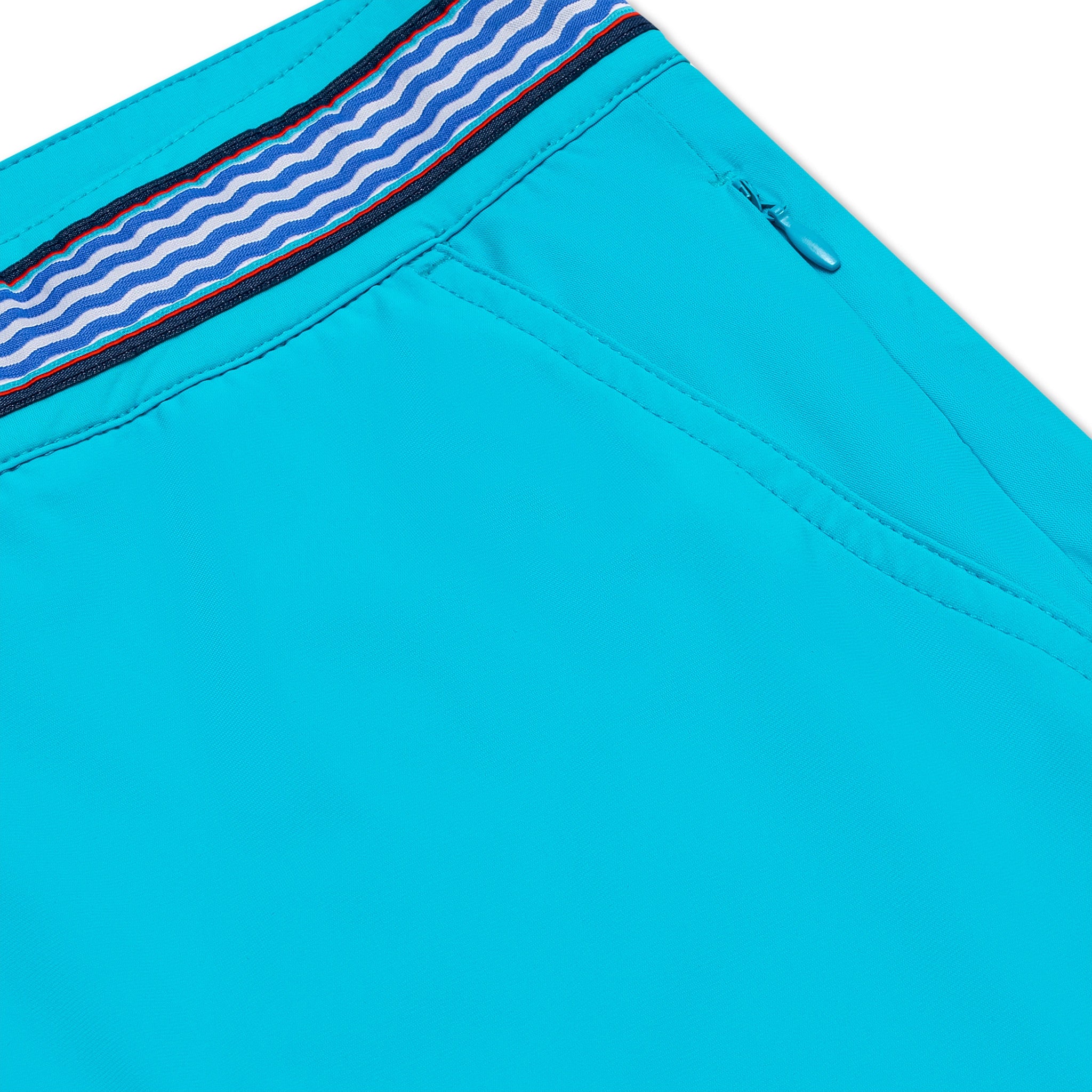 OKAICOS Blue Athletic Mens Swim Short Flat Lay Close Up