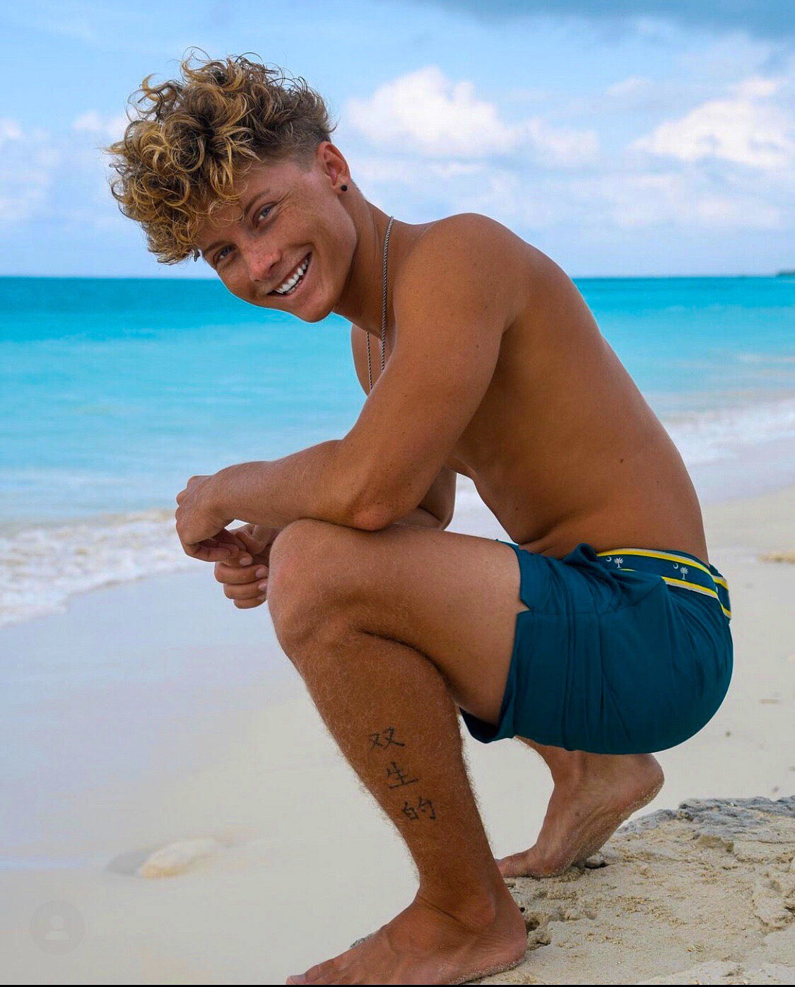 OKAICOS Green South Carolina Palmetto Athletic Mens Swim Trunk Board Short Model on Beach