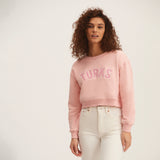 Pink Chenille Embroidered Crewneck Cotton Sweatshirt Embroidered Turks And Caicos Crop Top Front