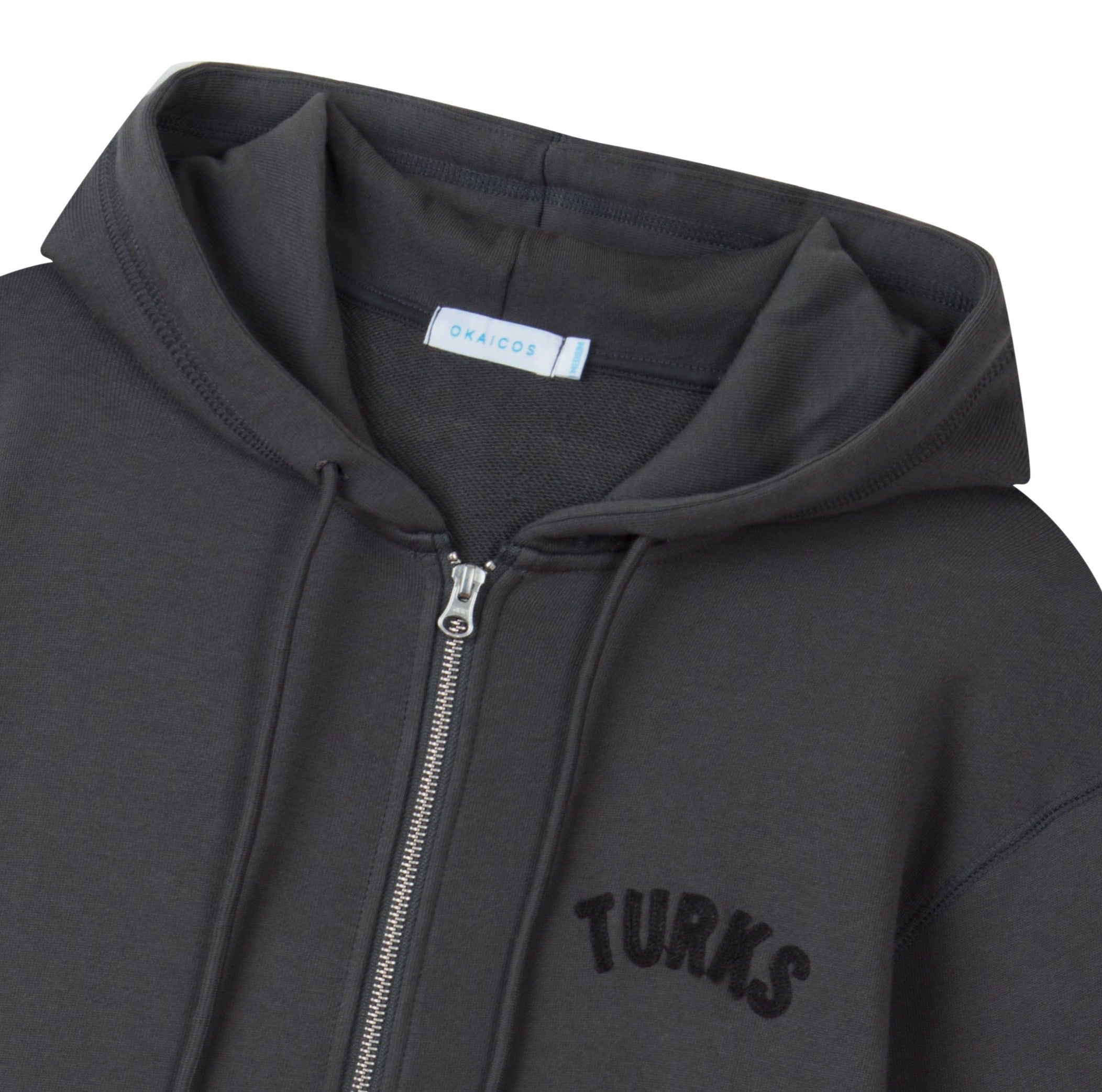 OKAICOS Grey Chenille Embroidered Zip Up Hoodie Sweatshirt Embroidered Turks And Caicos Close Up