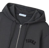  OKAICOS Grey Chenille Embroidered Zip Up Hoodie Sweatshirt Embroidered Turks And Caicos Close Up