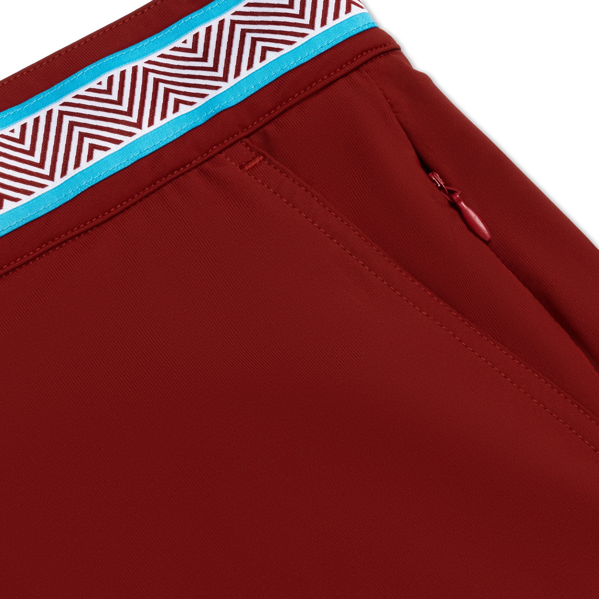 OKAICOS St Barth Red Athletic Mens Swim Trunk Swim Short Flat Lay Close Up