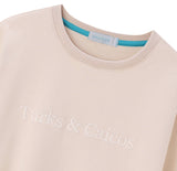 Tan Embroidered Crewneck Cotton Sweatshirt Embroidered Turks And Caicos Close Up