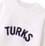 White Chenille Embroidered Crewneck Cotton Sweatshirt Embroidered Turks And Caicos Close Up
