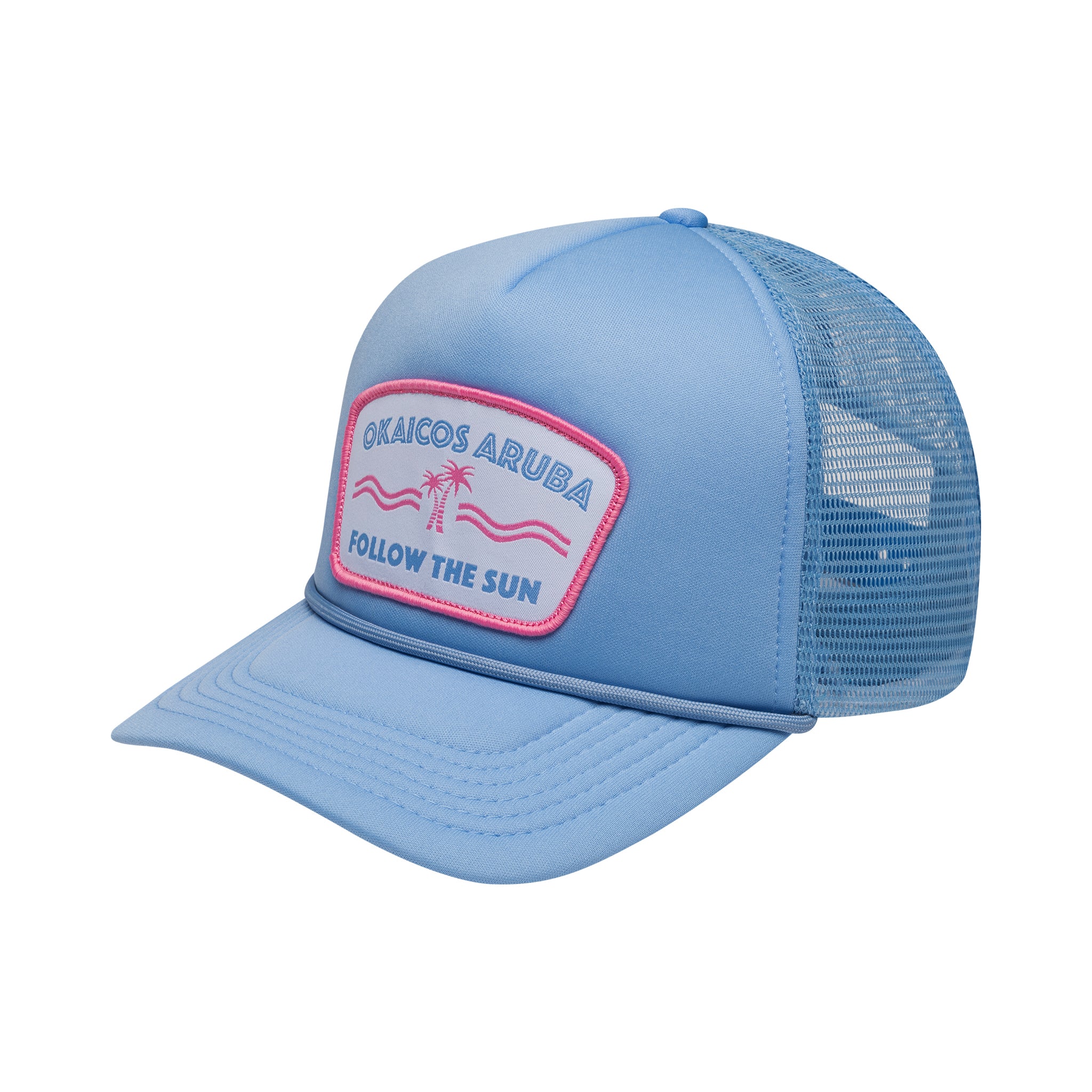 OKAICOS Blue Aruba Follow The Sun Trucker Hat Front View