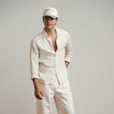 OKAICOS Cream Linen Button Down Shirt Unisex Side