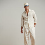 OKAICOS Cream Linen Button Down Shirt Unisex Walking