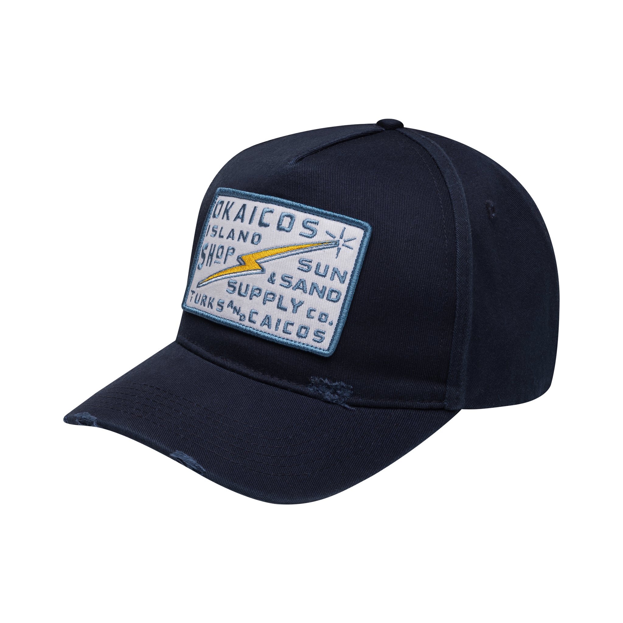 Navy cap with a patch on a white background