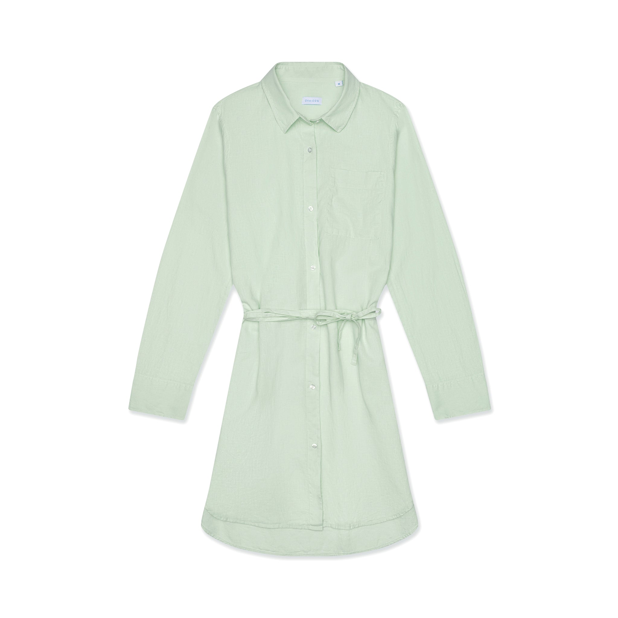 OKAICOS Mint Seafoam Ladies Button Down Shirt Dress Front