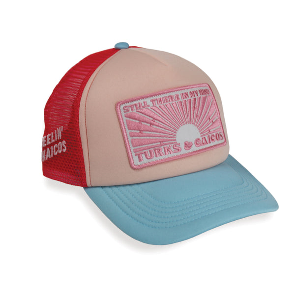 OKAICOS Pink Patch Trucker Hat Turks and Caicos Front