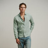 OKAICOS Sage Green Linen Button Down Shirt Unisex Walking