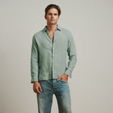 OKAICOS Sage Green Linen Button Down Shirt Unisex