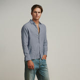 OKAICOS Slate Grey Linen Button Down Shirt Unisex Side