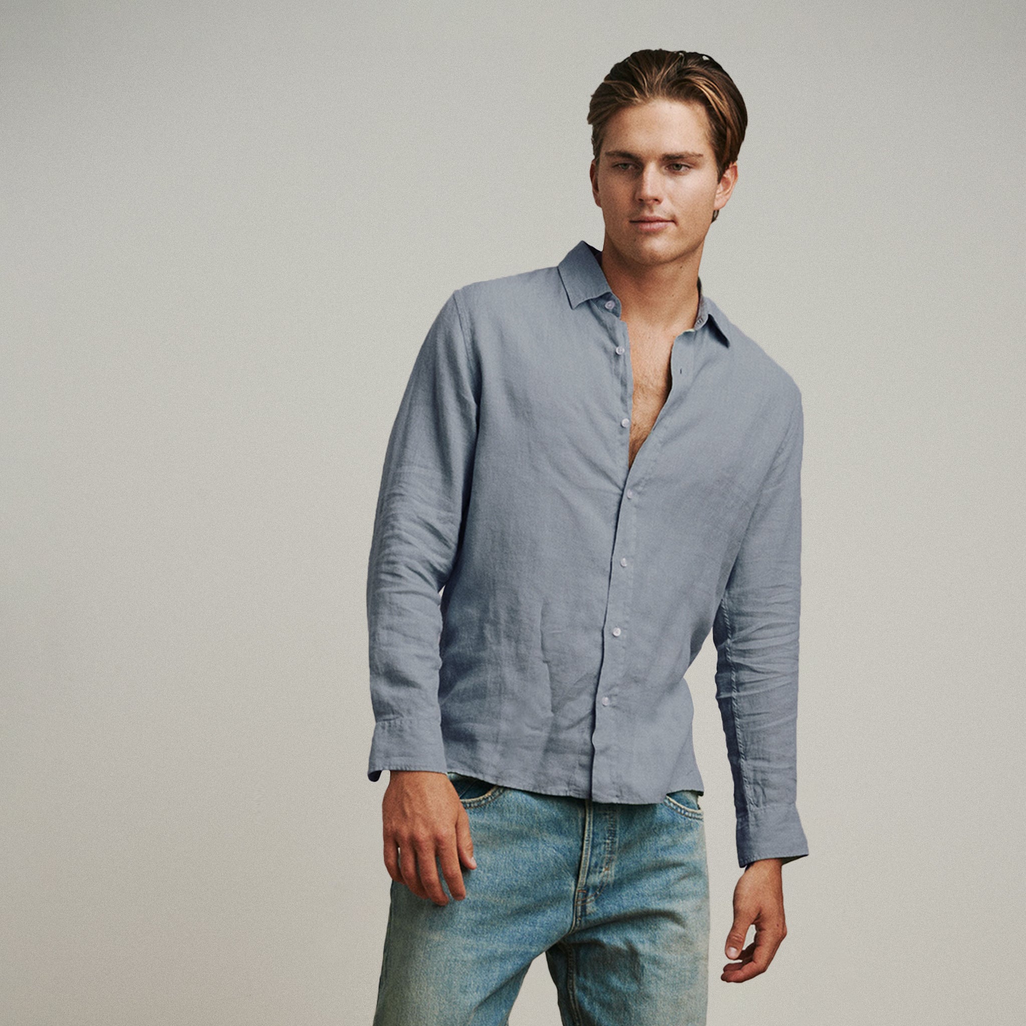 OKAICOS Slate Grey Linen Button Down Shirt Unisex