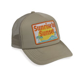 OKAICOS Tan Patch Sunrise to Sunset Trucker Hat Turks and Caicos Front