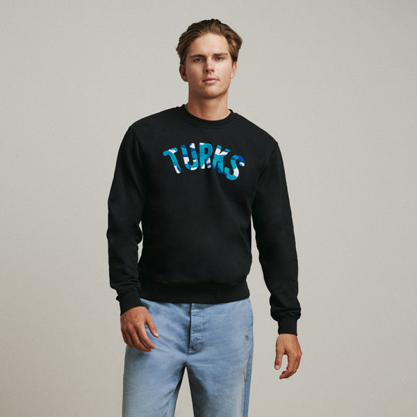 OKAICOS Black Turks Chenille Embroidered Crewneck Cotton Sweatshirt Turks And Caicos Front