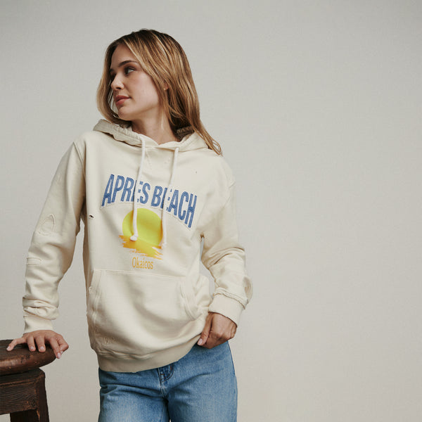 OKAICOS Natural Apres Beach Apres Embroidered Cotton Hoodie Sweatshirt Turks And Caicos Front