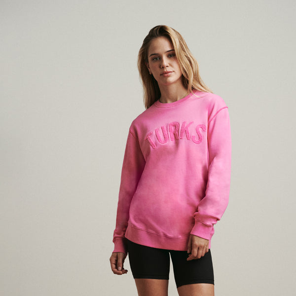 OKAICOS Pink Turks Chenille Embroidered Crewneck Cotton Sweatshirt Turks And Caicos Front