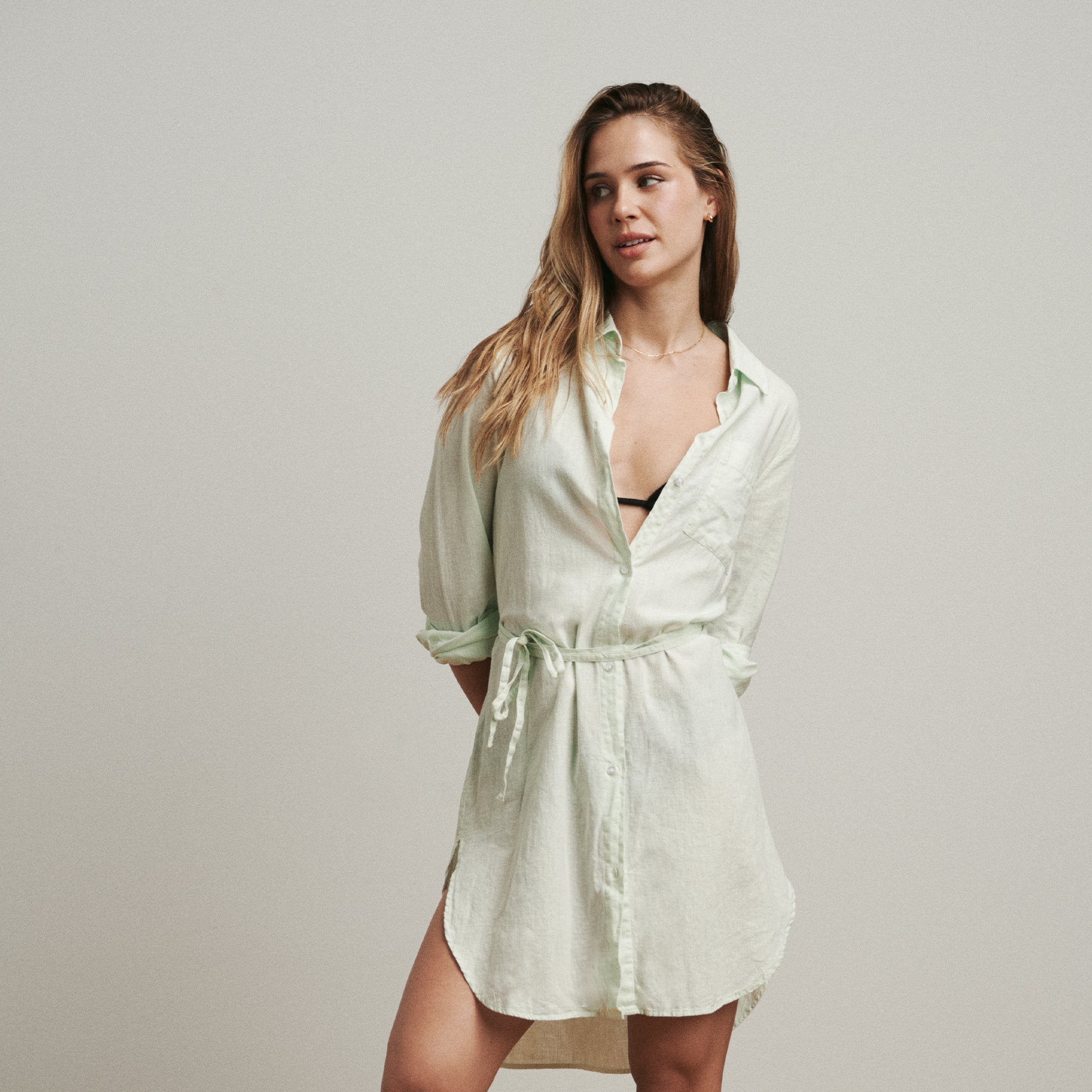 OKAICOS Seafoam Ladies Button Down Shirt Dress