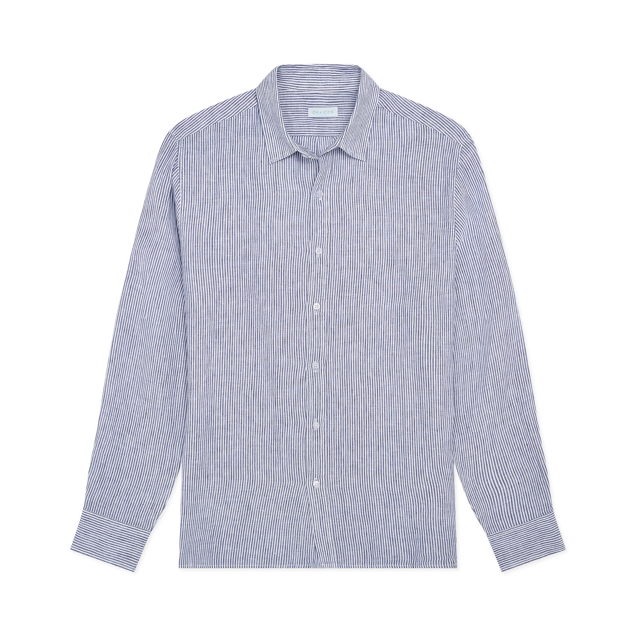 Okaicos Pinstripe Blue Linen Shirt