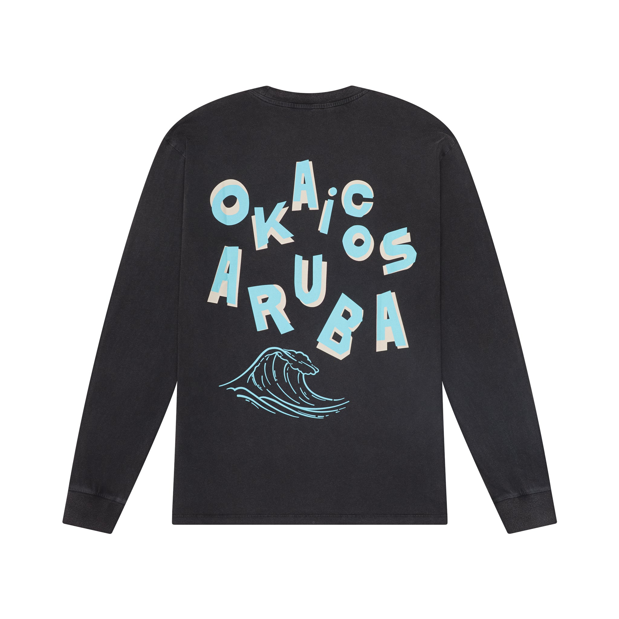Okaicos Black Aruba Long Sleeve Vintage Vacation TShirt Back