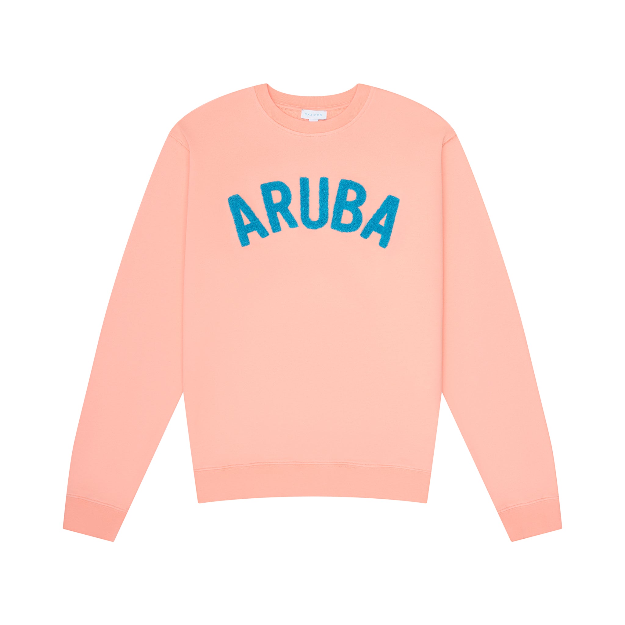Okaicos Coral Aruba Chenille Embroidered Crewneck Cotton Sweatshirt Front