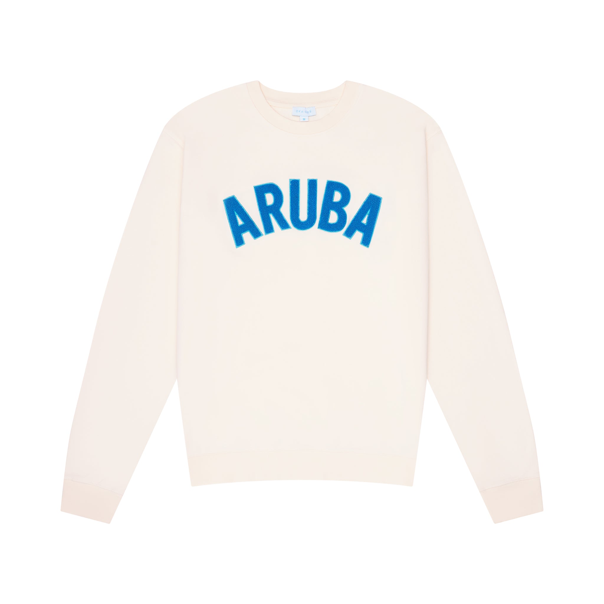 Okaicos Tan Aruba Chenille Embroidered Crewneck Cotton Sweatshirt Front