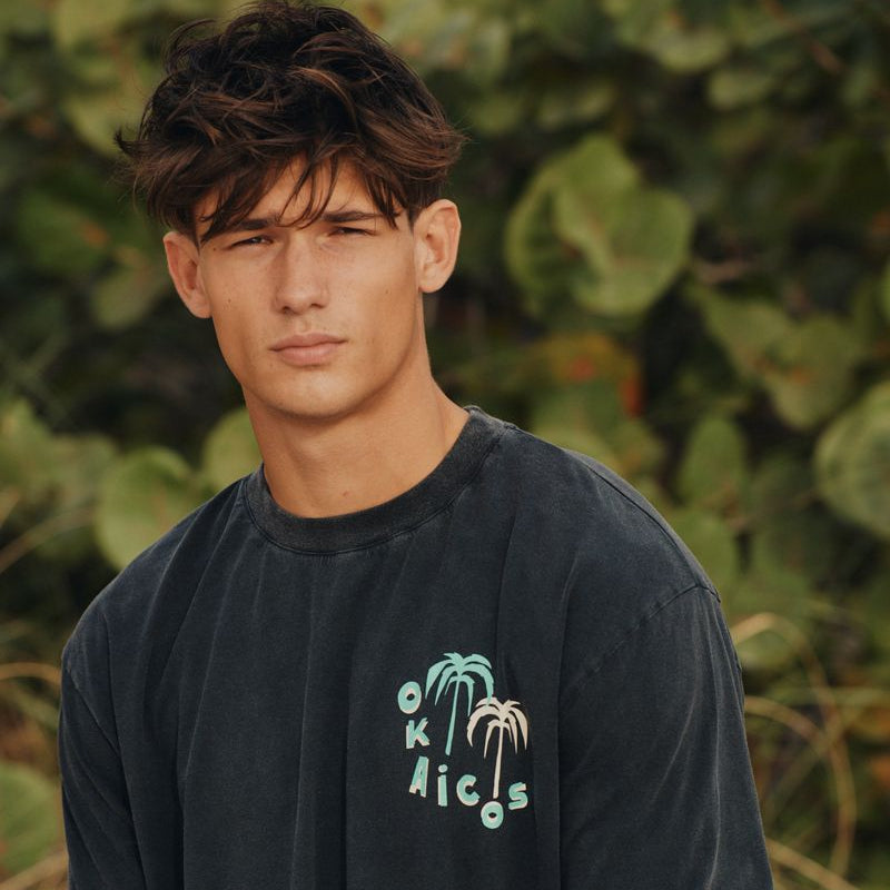 okaicos black aruba printed cotton long sleeve tshirt