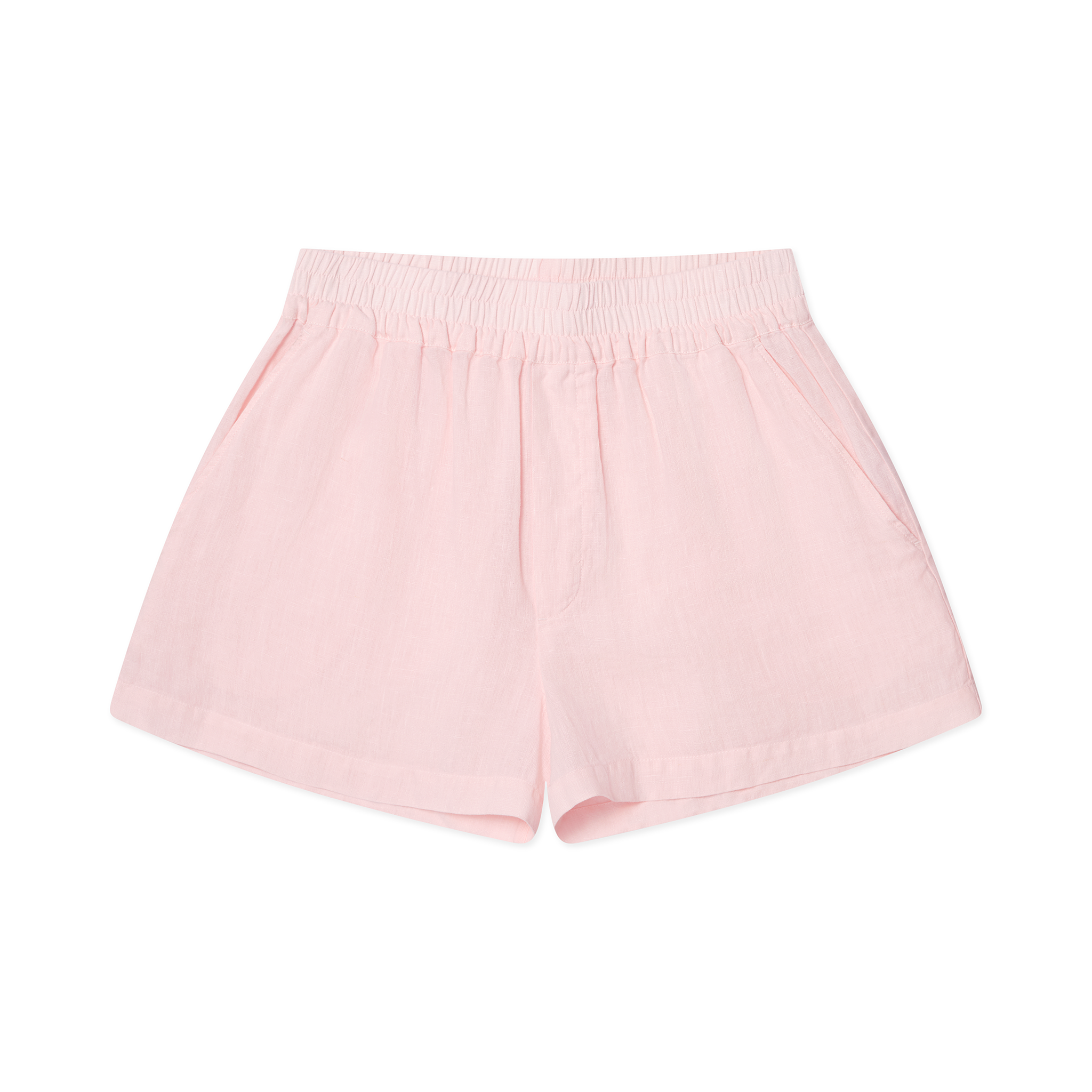okaicos pink linen womens short front flatlay