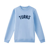 Baby Blue Chenille Embroidered Crewneck Cotton Sweatshirt Embroidered Turks And Caicos Flat Lay