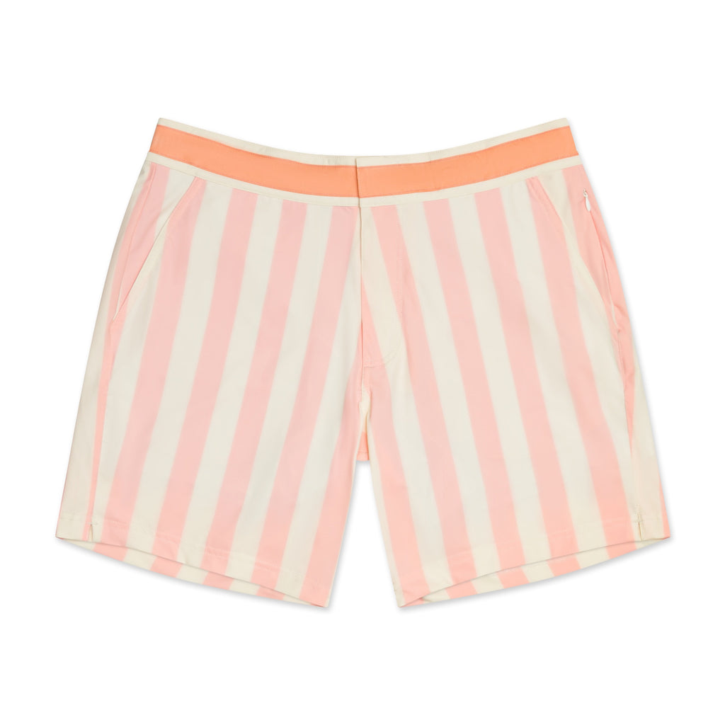 Retro Coral Stripe Swim Shorts