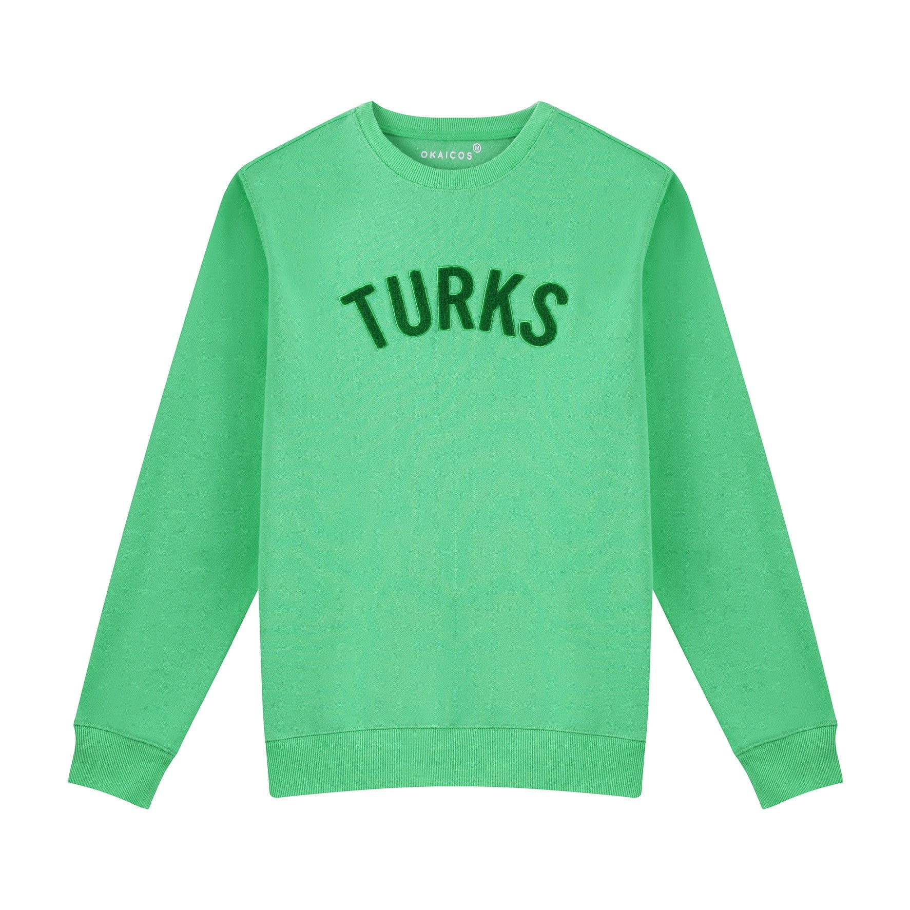 Green Chenille Embroidered Crew Neck Cotton Sweatshirt Embroidered Turks And Caicos