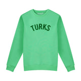Green Chenille Embroidered Crew Neck Cotton Sweatshirt Embroidered Turks And Caicos