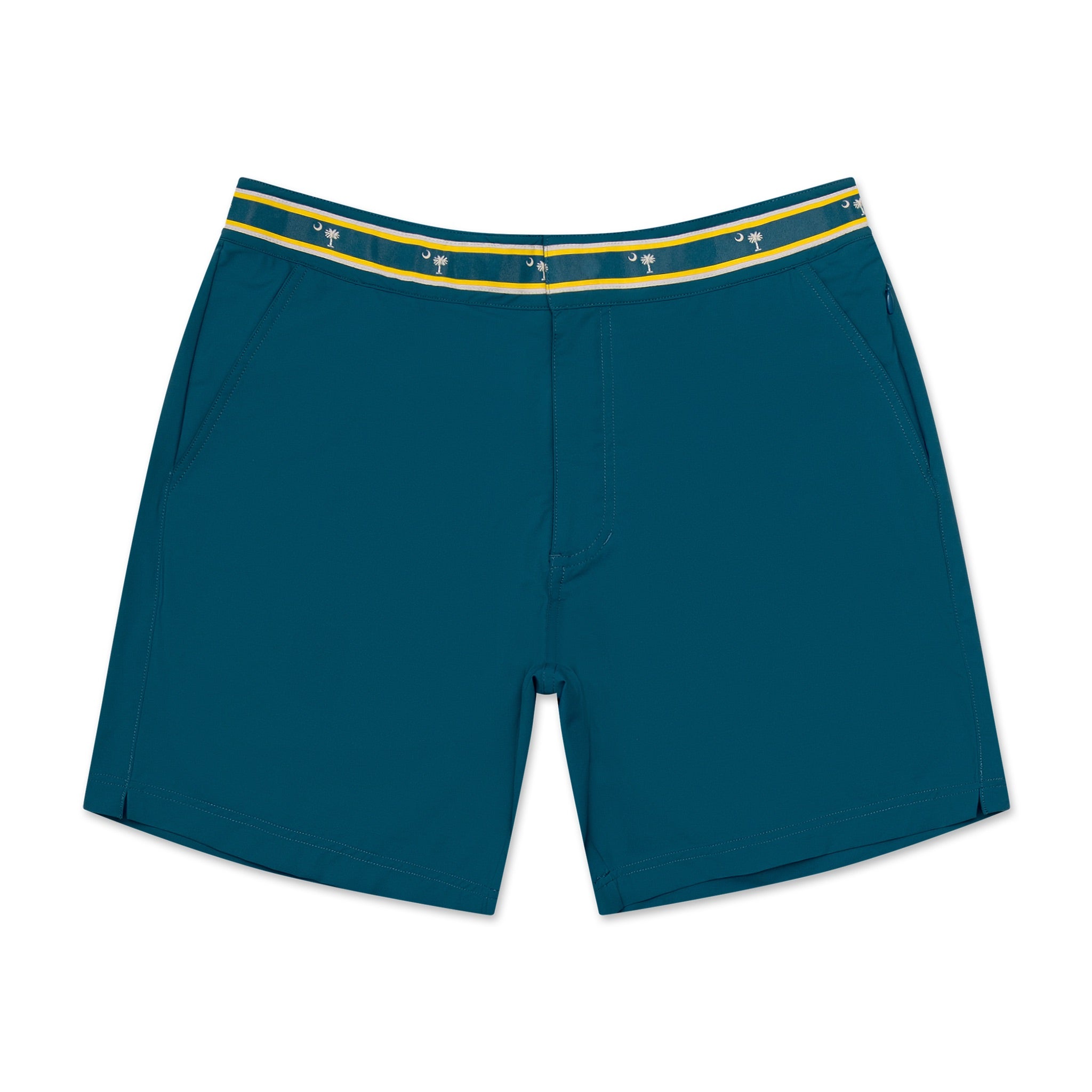 OKAICOS Green South Carolina Palmetto Athletic Mens Swim Trunk Board Short Flat Lay