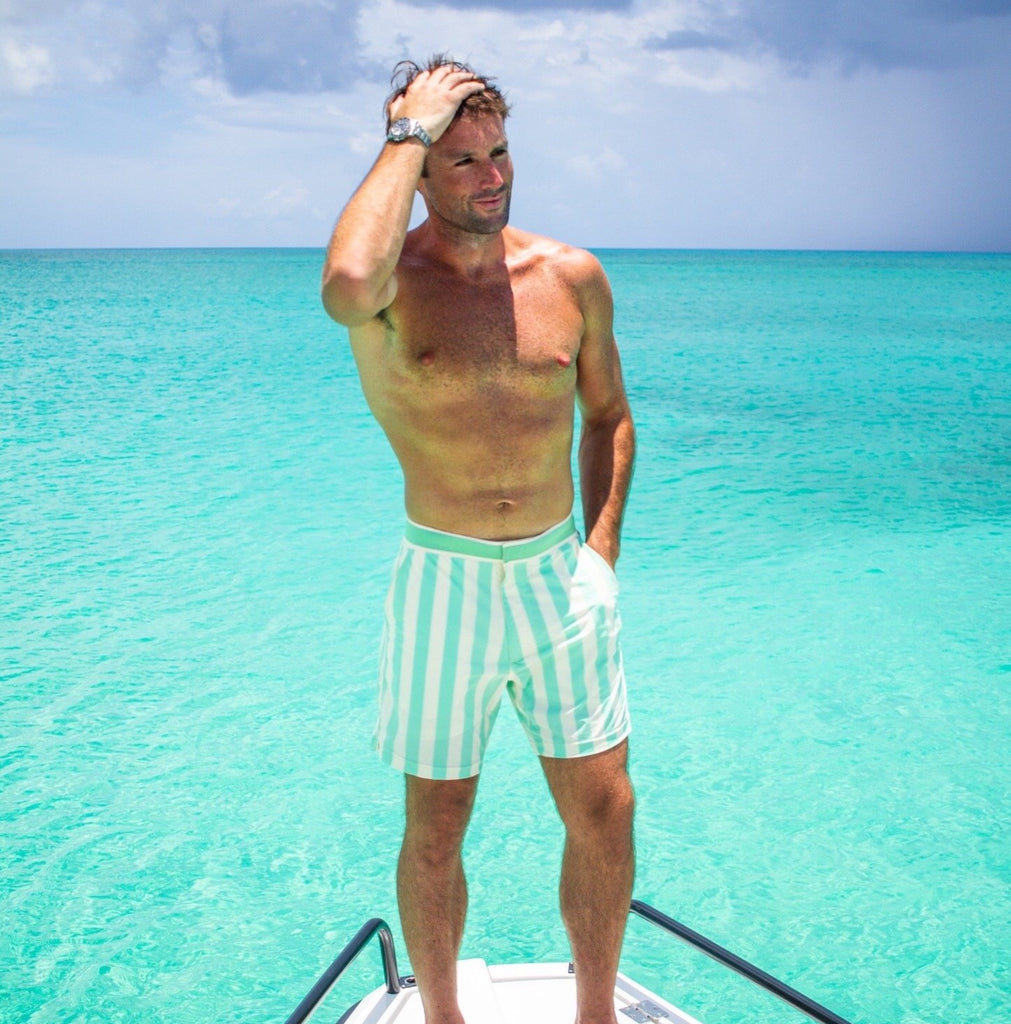 OKAICOS Men's Performance Stretch Swim Trunk Board Short with Mesh Lining and Drawstring Green