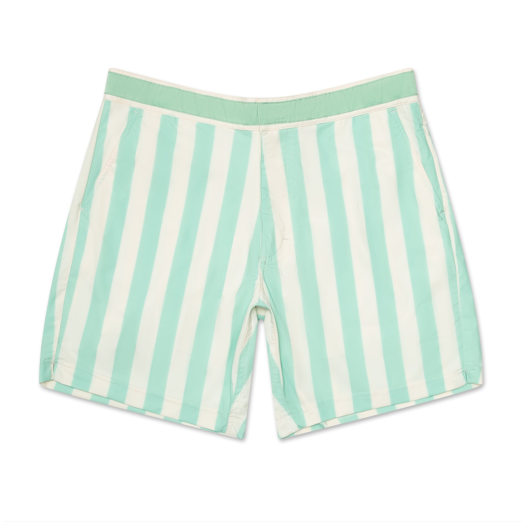 Retro Sea Foam Green Stripe Swim Shorts