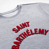 Grey Chenille Embroidered Crew Neck Cotton Sweatshirt Embroidered Saint Barthelemy Flat-lay Close Up