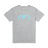 OKAICOS Grey Cotton TShirt Teal Turks Vintage Print Front