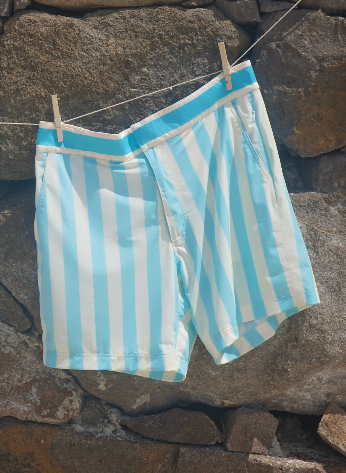 Retro Electric Blue Stripe Swim Shorts