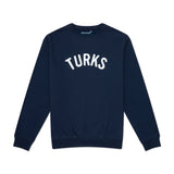 OKAICOS Navy Chenille Embroidered Crewneck Cotton Sweatshirt Embroidered Turks And Caicos Flat Lay