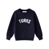 Navy Blue Chenille Embroidered Kids Crewneck Cotton Sweatshirt Embroidered Turks And Caicos Flatlay